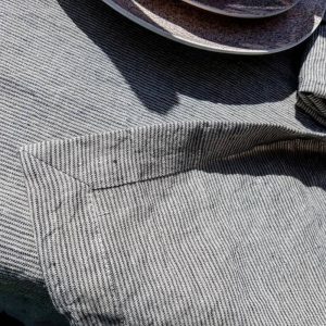 Washed striped linen tablecloth wide hem mitered corners, stonewashed farmhouse tablecloth wit stripes, wedding table decor, dining decor