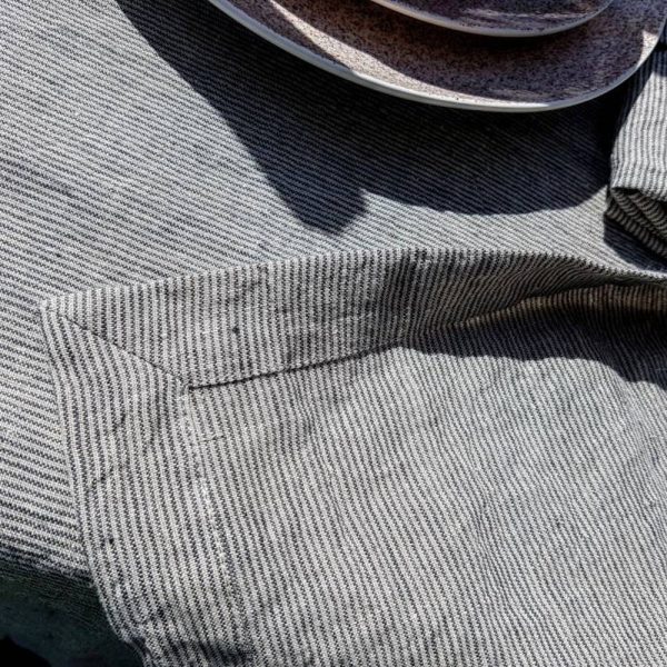 Washed striped linen tablecloth wide hem mitered corners, stonewashed farmhouse tablecloth wit stripes, wedding table decor, dining decor