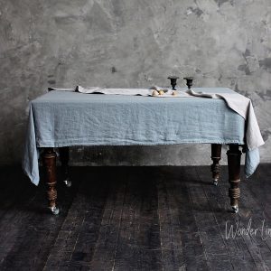 Linen tablecloth. Washed soft linen table cloth. Blue stonewashed linen custom size tablecloth. Natural dining tablecloth