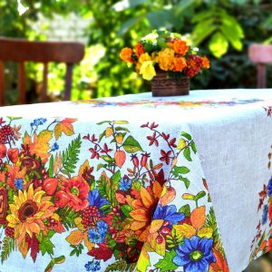 Ukrainian linen tablecloth Sunflower rowan tablecloth Thanksgiving Autumn tablecloth
