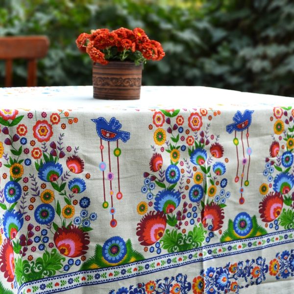 Ukrainian linen table cloth Petrykivka painting tablecloth Size: 150 cm x 220 cm (59″ x 86.6″approx.) Ukrainian gifts