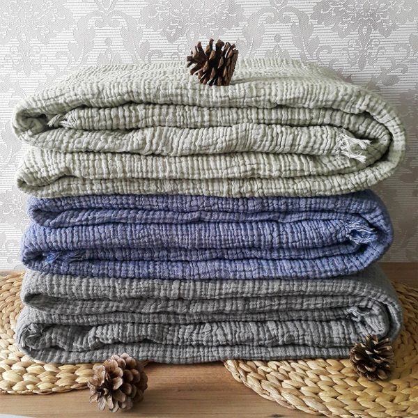 Soft King Dual Color,4  Layer Gauze Cotton Muslin Bedcover, OEKO-TEX Certified ,Organic Cotton Throw Blankets With and Without Fringes