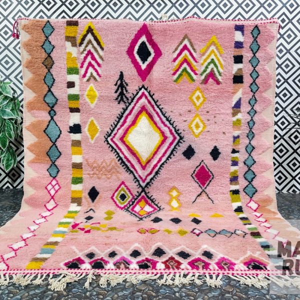 Pink Moroccan Custom rug – Moroccan Woolen carpet – New Azilal rug – Beni Ourain style – New Beni Ourain rug – Pink Berber rug