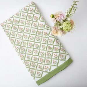 Green French Tablecloth Cover,Block Printed Tablecloth Floral Dinning TableCloth ,ElegantDecoration, RectangleTablecloth,ChristmasTablecloth