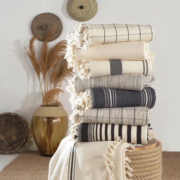 Cream Organic Cotton Bedspread, Turkish Cotton Throw Blanket, Queen Size Bedspread, Plaid Striped Large Throw, Farmhouse Decor