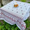 Washed striped linen tablecloth wide hem mitered corners, stonewashed farmhouse tablecloth wit stripes, wedding table decor, dining decor