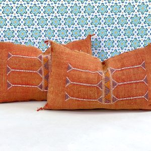 YAKITI-Orange Square Moroccan Pillows, Aka Cactus Silk Pillow – Authentic Moroccan Decor, Luxurious Home Accent