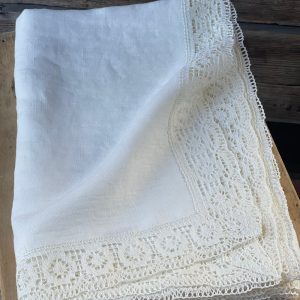White linen tablecloth, Laced linen tabletcloth, Dining tablecloth, White linen tablecloth linen lace, White linen lace with sun ornament