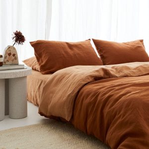 Linen Cinnamon & Sandalwood Linen duvet / dual color duvet cover with 4 pillow shames / tobacco duvet cover/ boho duvet cover Christmas Gift