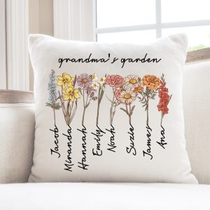Custom Grandma’s Garden Pillow, Personalized Birthflower Pillow, Grandmas Garden Pillow with Grandkids, Gift for Mom, Christmas Gift