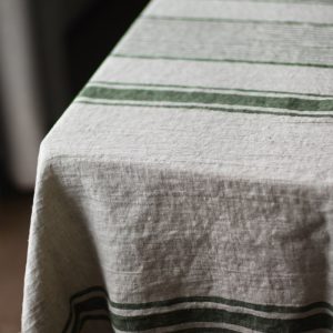 Heavy Linen Tablecloth for Easter Table – French Style Striped Washed Rustic Linen Table Cloth – Rectangle Square or Round