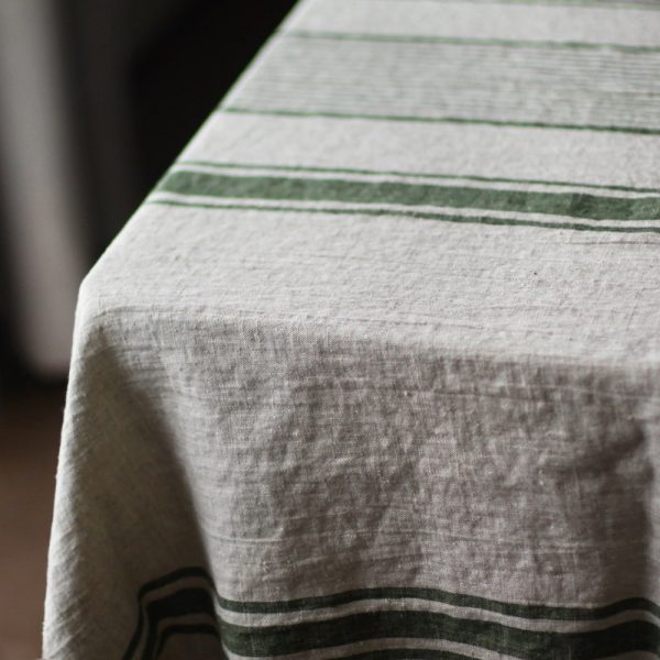Heavy Linen Tablecloth for Easter Table – French Style Striped Washed Rustic Linen Table Cloth – Rectangle Square or Round