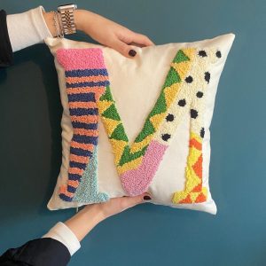 Custom Letter Pillowcase, Embroidered Initial Pillow, Handmade Punch Needle Cushion, Baby Room Decor,Newborn Gift Idea,Baby Shower Gift Idea