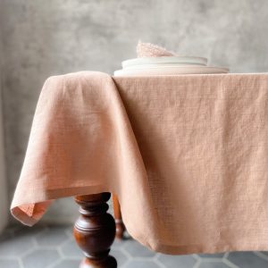 Stonewashed linen tablecloth in dusty coral pink/cream tan softened linen tablecloth in coral/Dinner Tablecloth in linen /free shipping