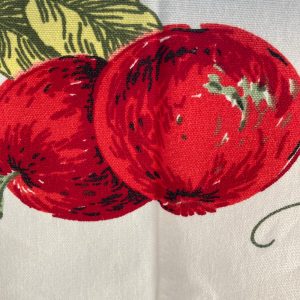 Vintage tablecloth made by “Sun Glo”Printorama” “Fresh  Picked apples and strawberries “