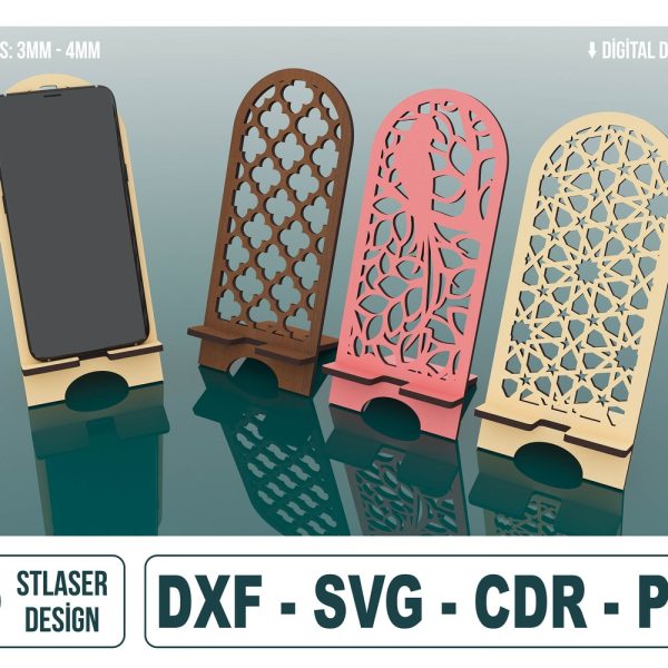 Wooden Phone Holder Files, Laser Cut Phone Stand, Vector Files For Wood Laser Cutting