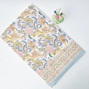 Spring Tablecloth Cover, Block Printed Tablecloth Floral Dinning Table Cloth ,Elegant Decoration, Rectangle Tablecloth, Christmas gift