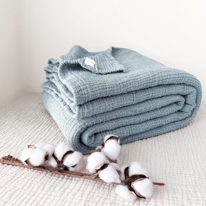 Hawaii Blue Pure Cotton 4 Layer Gauze 4 Seasons Throw, California King, Queen, Twin, Toddler,Gauze Blanket, Adult Oversized Cotton Throw