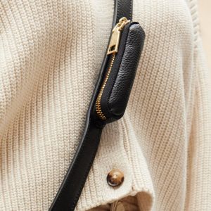 Genuine Leather Thick Durable Utility Strap with Zipper Lipstick Pouch and Length-Adjustable Buckle – Available in Cream & Black