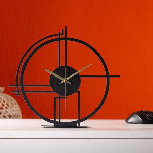 Tabletop Metal Clock with Geometric Style, Silent Bedroom Clock, Unique Desk Clock, Modern Design New Business Gift, Home Decoration