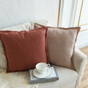 Linen Throw Pillow Cover with flanges,with wood button,Linen Pillow Cover, Cushion Covers, Throw Pillows ,Custom Pillows,Various colors.
