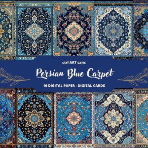 Persian Blue Carpet Printable, Persian Digital Paper, Junk Journal Kit, Journal Pages, Scrapbooking, Junk Journal Supplies, Ephemera