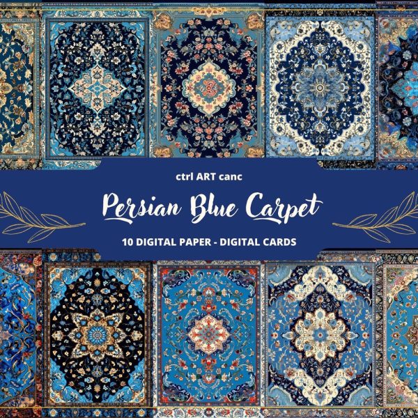 Persian Blue Carpet Printable, Persian Digital Paper, Junk Journal Kit, Journal Pages, Scrapbooking, Junk Journal Supplies, Ephemera