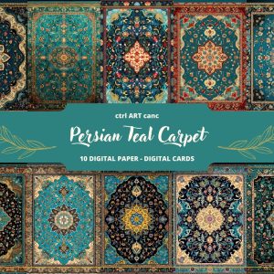 Persian Teal Carpet Printable, Persian Digital Paper, Junk Journal Kit, Journal Pages, Scrapbooking, Junk Journal Supplies, Ephemera
