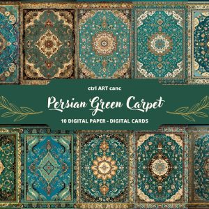 Persian Green Carpet Printable, Persian Digital Paper, Junk Journal Kit, Journal Pages, Scrapbooking, Junk Journal Supplies, Ephemera