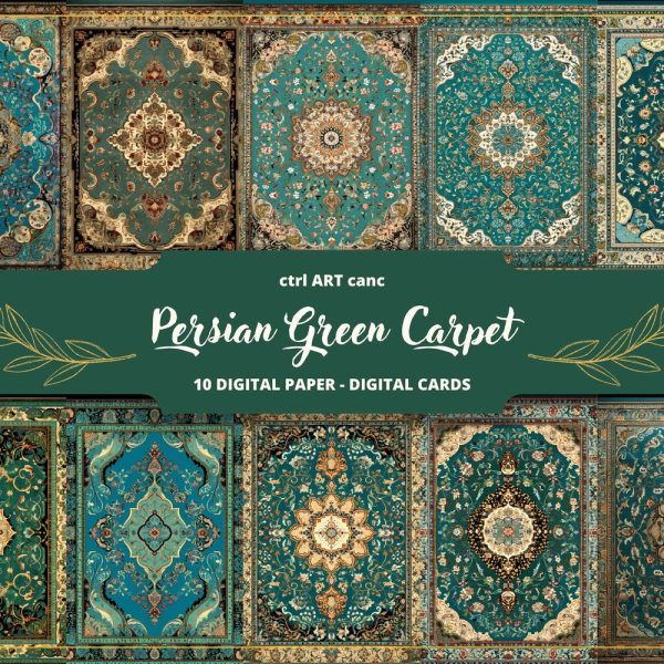 Persian Green Carpet Printable, Persian Digital Paper, Junk Journal Kit, Journal Pages, Scrapbooking, Junk Journal Supplies, Ephemera