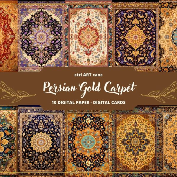 Persian Gold Carpet Printable, Persian Digital Paper, Junk Journal Kit, Journal Pages, Scrapbooking, Junk Journal Supplies, Ephemera