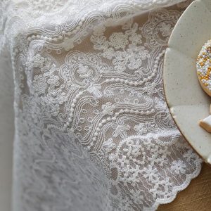 100% Cotton Table Cover/French Floral Lace Embroidered Tablecloth Rectangle/White Lace Wedding Tablecloth/Custom Tablecloth Farmhouse