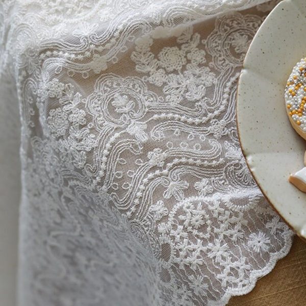 100% Cotton Table Cover/French Floral Lace Embroidered Tablecloth Rectangle/White Lace Wedding Tablecloth/Custom Tablecloth Farmhouse