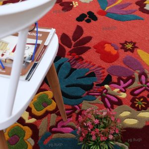 Modern Jardin Flower Orange Embossed Floral Art Garden Handmade Soft Woolen Living Room Hall Bed Room Kids Special Guest Area Carpet Rugs