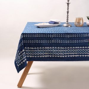 Indigo Dyed Blue Tablecloth, Indian Indigo Dyed Blue Printed Table Cover Table Cloths, Block Printing Table Linen, Dyed Wedding Tablecloth