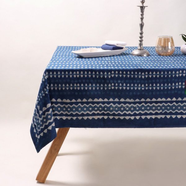 Indigo Dyed Blue Tablecloth, Indian Indigo Dyed Blue Printed Table Cover Table Cloths, Block Printing Table Linen, Dyed Wedding Tablecloth
