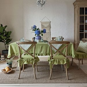 Custom Fresh Green Tablecloth/Linen Blend Fabric Table Cover/Handmade Ruffled Table cloth/Gift for Her/Housewarming Gift/Thanksgiving Decor