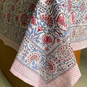 Vintage Cotton Block Print Tablecloth Square/Rectangle/Round Custom Table Cover With Napkin/Placemat/Runner Handmade Table Top Decor Set.