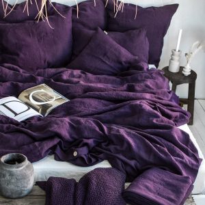 Linen Bedding Set in Plum. Duvet Cover & 2 Pillowcases Set in King, Queen, Full, Double, Twin. Dark Purple Linen bedding