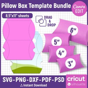 Pillow Box Template Bundle, Pillow Boxes, Favor Box Template, Box Template svg, Gift Box Template, Cut Files, DIY Gift Box, Canva Editable