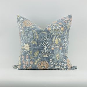 Denim Blue Rustic Floral Pillow Cover, Cottagecore, Boho, Farmhouse
