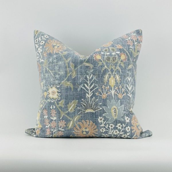 Denim Blue Rustic Floral Pillow Cover, Cottagecore, Boho, Farmhouse