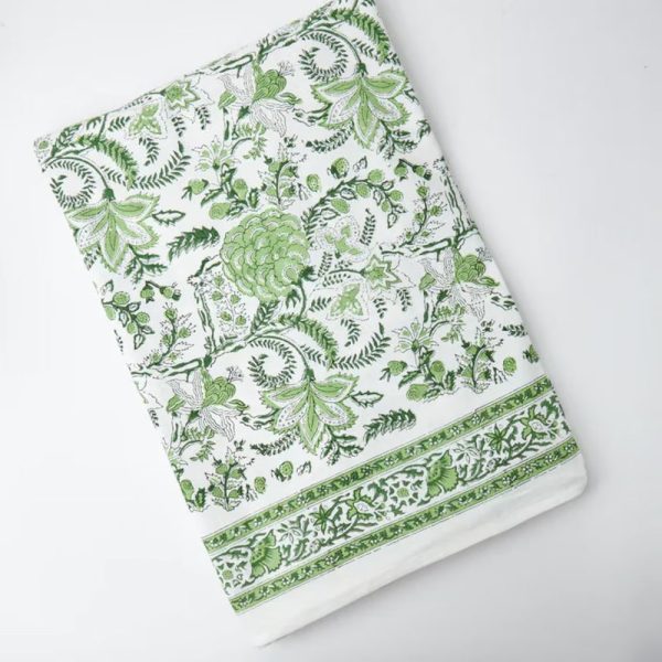 Moss Green Floral Indian Table Cover | Thanks Giving Tablecloth | Farmhouse Decor | Housewarming Gift | Handmade Block Print Table Linen |