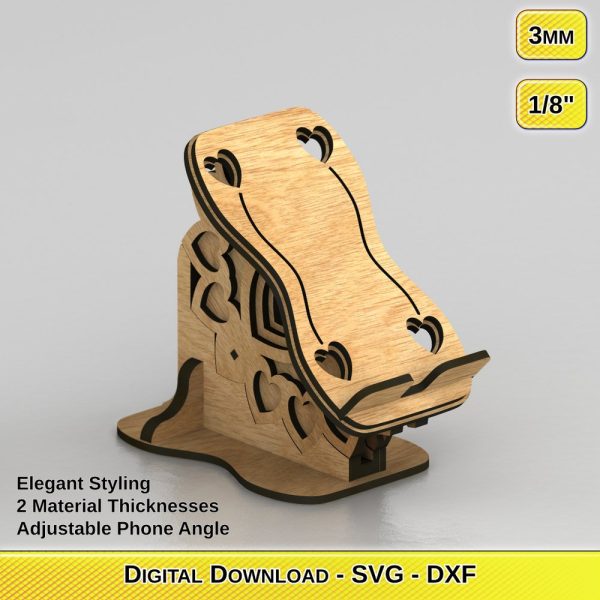 Laser Cut Love Themed Phone Stand Files – Adjustable Angle – 2 Material Thicknesses