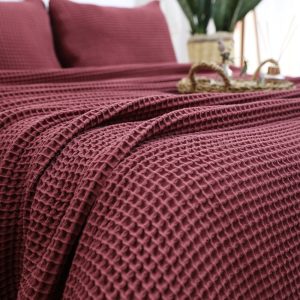 Cherry Waffle Cotton Blanket, Queen or King Size Bed Cover, Soft Bed Throw, Duvet Cover Queen