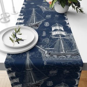 Vintage Nautical Table Runners, Vintage Sailboat Table Runners, Ocean Print Table Runners, Maritime Table Runners, Nautical Tablecloth