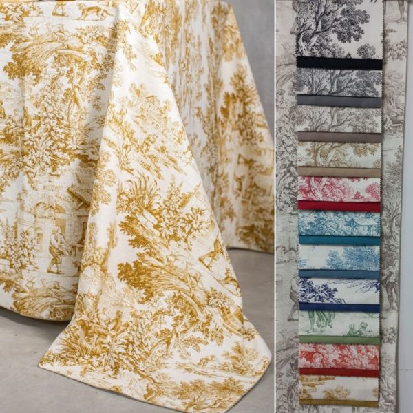 Toile de jouy tablecloth. 100% strong cotton. Toile de Jouy colored. Round, oval, square, rectangular. Custom size. Italian tablecloth
