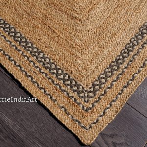 Handmade Natural Jute Rug, Solid Border jute rug, custom size rug, Braided rug, jute Area rug, jute carpet, Large jute rug, Rectangle rug
