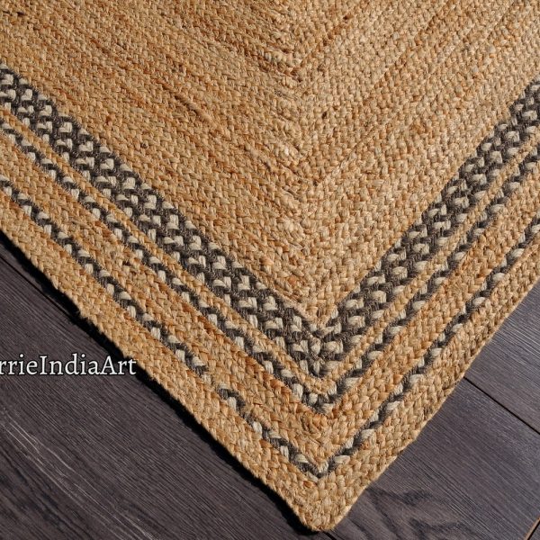 Handmade Natural Jute Rug, Solid Border jute rug, custom size rug, Braided rug, jute Area rug, jute carpet, Large jute rug, Rectangle rug