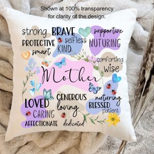 Mother’s Day, Mom Pillow Cover Design Watercolor Flowers, Butterflies, Ladybugs PNG Graphic Instant Digital Download